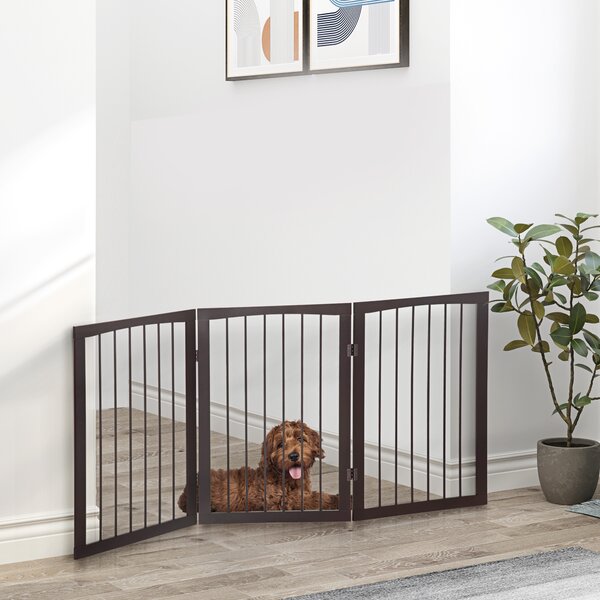 PawHut Folding 3 Panel Pet Gate Wooden Foldable Dog Fence Indoor Free Standing Safety Gate Portable Separation Pet Barrier Guard Aosom UK