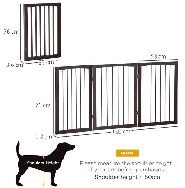 PawHut Folding 3 Panel Pet Gate Wooden Foldable Dog Fence Indoor Free Standing Safety Gate Portable Separation Pet Barrier Guard Aosom UK