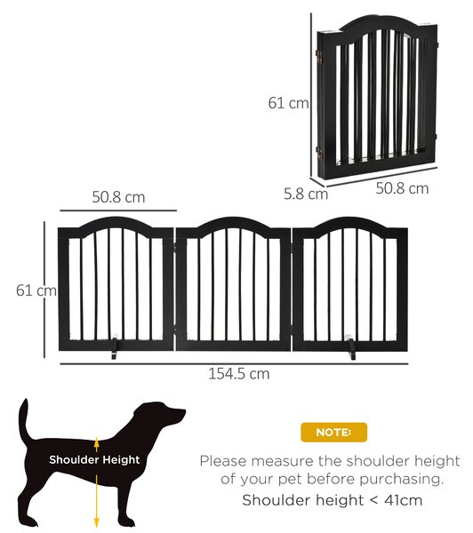 PawHut Freestanding Dog Gate, Wooden Foldable Pet Fence, Safety Barrier for House Doorway Stairs, with Support Feet, Small, Black Aosom UK