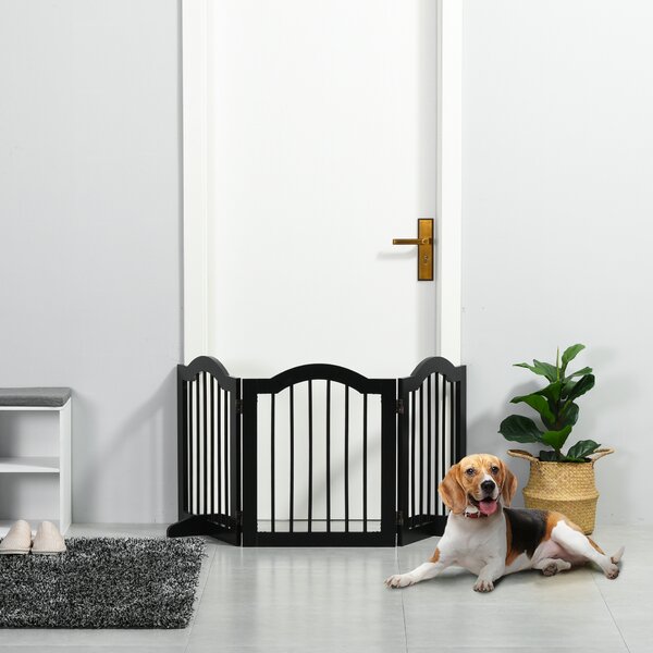PawHut Freestanding Dog Gate, Wooden Foldable Pet Fence, Safety Barrier for House Doorway Stairs, with Support Feet, Small, Black Aosom UK