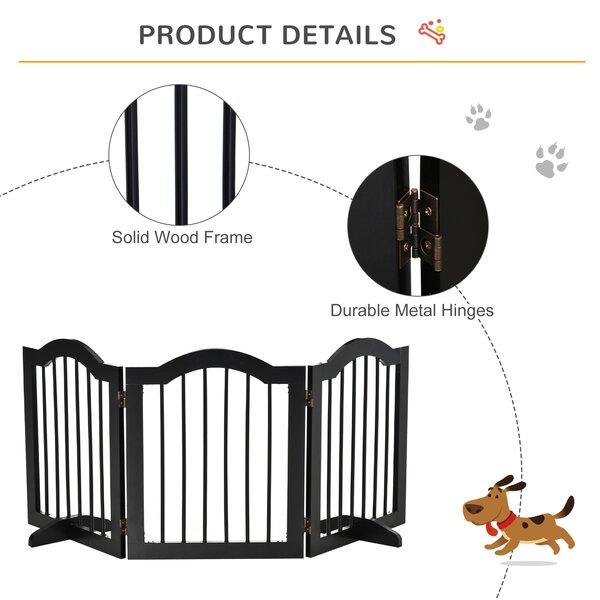 PawHut Freestanding Dog Gate, Wooden Foldable Pet Fence, Safety Barrier for House Doorway Stairs, with Support Feet, Small, Black Aosom UK