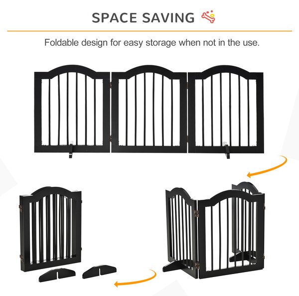 PawHut Freestanding Dog Gate, Wooden Foldable Pet Fence, Safety Barrier for House Doorway Stairs, with Support Feet, Small, Black Aosom UK