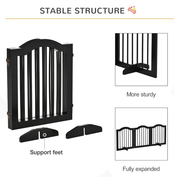 PawHut Freestanding Dog Gate, Wooden Foldable Pet Fence, Safety Barrier for House Doorway Stairs, with Support Feet, Small, Black Aosom UK