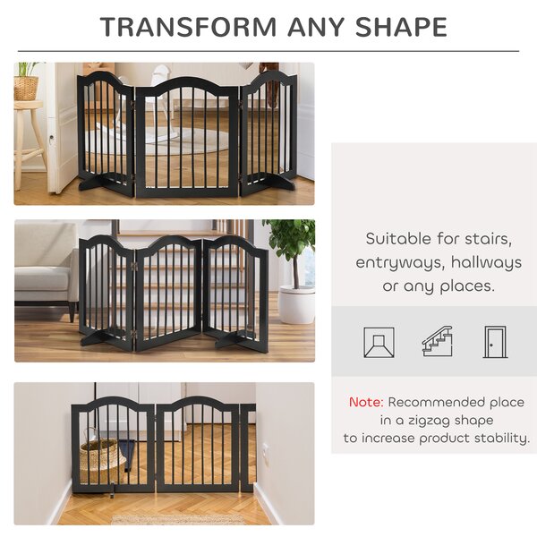 PawHut Freestanding Dog Gate, Wooden Foldable Pet Fence, Safety Barrier for House Doorway Stairs, with Support Feet, Small, Black Aosom UK