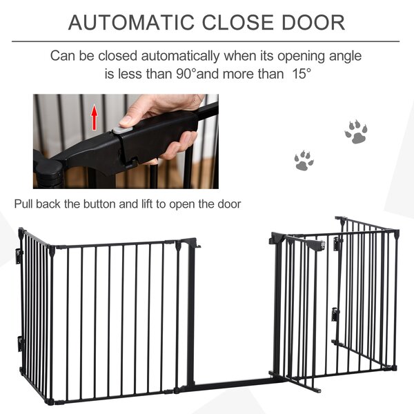 PawHut Stair Gate Dog Pens Pet PlayPen 5-Panel Freestanding Fireplace Christmas Tree Metal Fence Stair Barrier Room Divider w/ Door Aosom UK