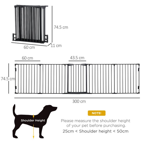 PawHut Stair Gate Dog Pens Pet PlayPen 5-Panel Freestanding Fireplace Christmas Tree Metal Fence Stair Barrier Room Divider w/ Door Aosom UK