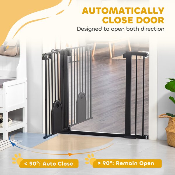 PawHut 75-103 cm Extra Wide Pet Safety Gate Barrier, Stair Pressure Fit, w/ Small Door, Auto Close, Double Locking, for Doorways, Black Aosom UK