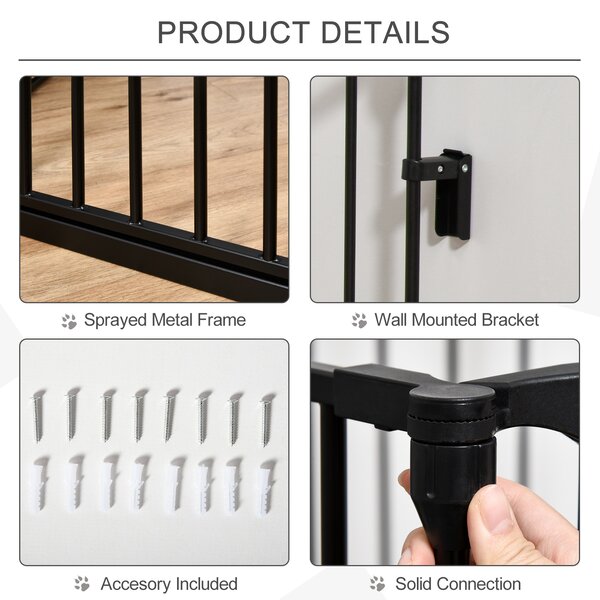 PawHut Stair Gate Dog Pens Pet PlayPen 5-Panel Freestanding Fireplace Christmas Tree Metal Fence Stair Barrier Room Divider w/ Door Aosom UK