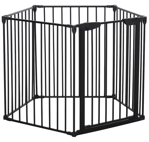 PawHut Stair Gate Dog Pens Pet PlayPen 5-Panel Freestanding Fireplace Christmas Tree Metal Fence Stair Barrier Room Divider w/ Door Aosom UK