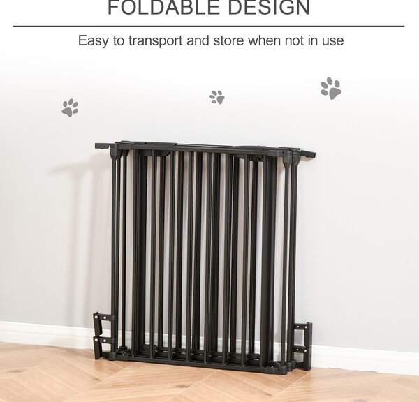 PawHut Stair Gate Dog Pens Pet PlayPen 5-Panel Freestanding Fireplace Christmas Tree Metal Fence Stair Barrier Room Divider w/ Door Aosom UK