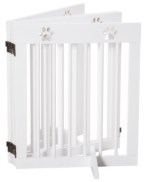 PawHut Pet Gate 4 Panel Folding Wooden Dog Barrier Freestanding Dog Gate For Stairs w/ Support Feet Aosom UK