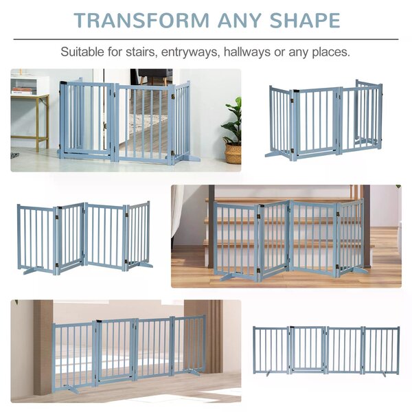 PawHut Pet Gate for Small & Medium Dogs, Freestanding Wooden Foldable Dog Safety Barrier w/ 4 Panels, 2 Support Feet for Doorways, Stairs Aosom UK