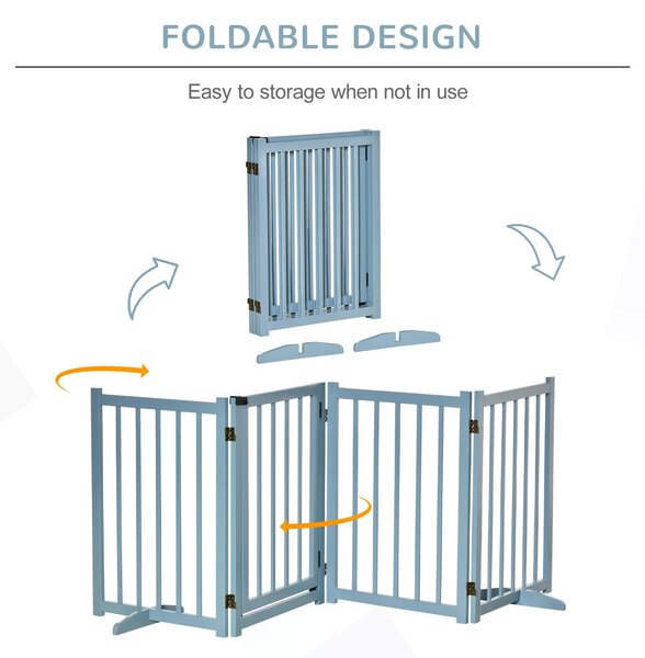 PawHut Pet Gate for Small & Medium Dogs, Freestanding Wooden Foldable Dog Safety Barrier w/ 4 Panels, 2 Support Feet for Doorways, Stairs Aosom UK