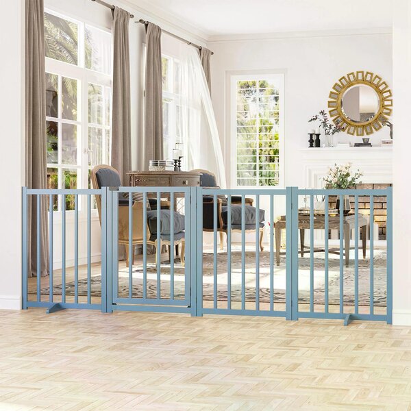 PawHut Pet Gate for Small & Medium Dogs, Freestanding Wooden Foldable Dog Safety Barrier w/ 4 Panels, 2 Support Feet for Doorways, Stairs Aosom UK