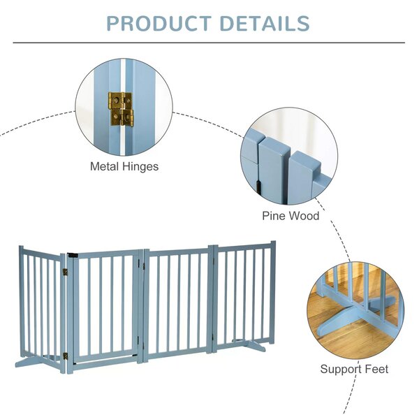 PawHut Pet Gate for Small & Medium Dogs, Freestanding Wooden Foldable Dog Safety Barrier w/ 4 Panels, 2 Support Feet for Doorways, Stairs Aosom UK