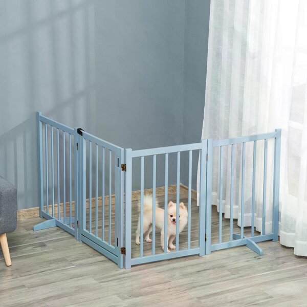 PawHut Pet Gate for Small & Medium Dogs, Freestanding Wooden Foldable Dog Safety Barrier w/ 4 Panels, 2 Support Feet for Doorways, Stairs Aosom UK