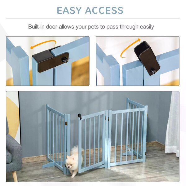 PawHut Pet Gate for Small & Medium Dogs, Freestanding Wooden Foldable Dog Safety Barrier w/ 4 Panels, 2 Support Feet for Doorways, Stairs Aosom UK