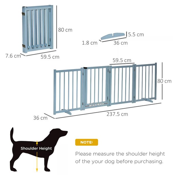 PawHut Pet Gate for Small & Medium Dogs, Freestanding Wooden Foldable Dog Safety Barrier w/ 4 Panels, 2 Support Feet for Doorways, Stairs Aosom UK