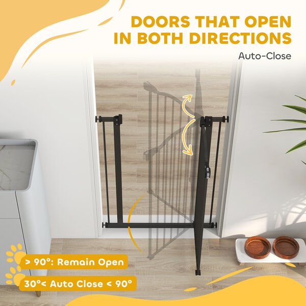 PawHut 74-84cm Adjustable Metal Pet Gate Safety Barrier w/ Auto-Close Door Double Locking Easy-Open Doors Stairs Home Frames Black Aosom UK