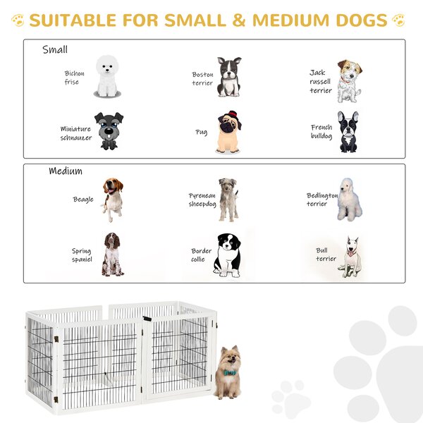 PawHut Pet Gate Wooden Dog Safety Barrier, Freestanding Foldable Fence, w/ 6 Panels, 2 Support Feet, House Doorway Stairs, Small & Medium Dogs, White
