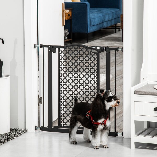 PawHut 74-80 cm Pet Safety Gate Barrier Stair Pressure Fit with Auto Close and Double Locking for Doorways, Hallways, Black Aosom UK