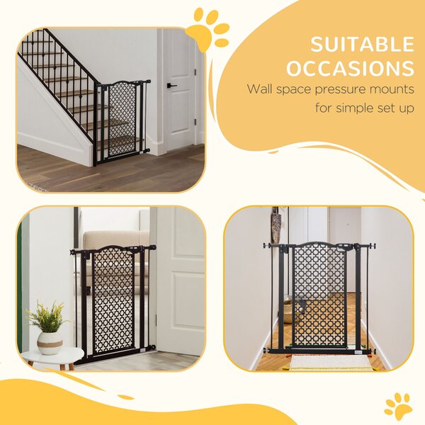 PawHut 74-80 cm Pet Safety Gate Barrier Stair Pressure Fit with Auto Close and Double Locking for Doorways, Hallways, Black Aosom UK
