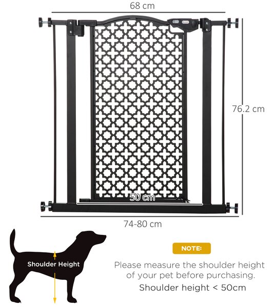 PawHut 74-80 cm Pet Safety Gate Barrier Stair Pressure Fit with Auto Close and Double Locking for Doorways, Hallways, Black Aosom UK
