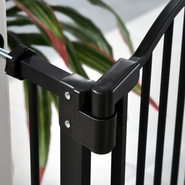 PawHut 74-84cm Adjustable Metal Pet Gate Safety Barrier w/ Auto-Close Door Double Locking Easy-Open Doors Stairs Home Frames Black Aosom UK