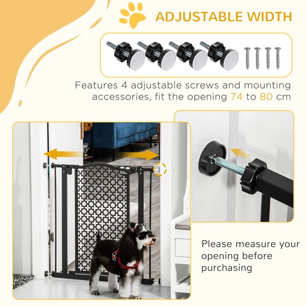 PawHut 74-80 cm Pet Safety Gate Barrier Stair Pressure Fit with Auto Close and Double Locking for Doorways, Hallways, Black Aosom UK