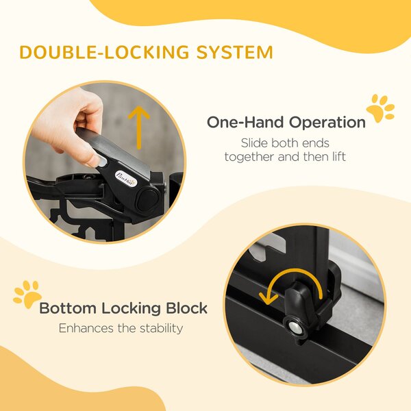 PawHut 74-80 cm Pet Safety Gate Barrier Stair Pressure Fit with Auto Close and Double Locking for Doorways, Hallways, Black Aosom UK