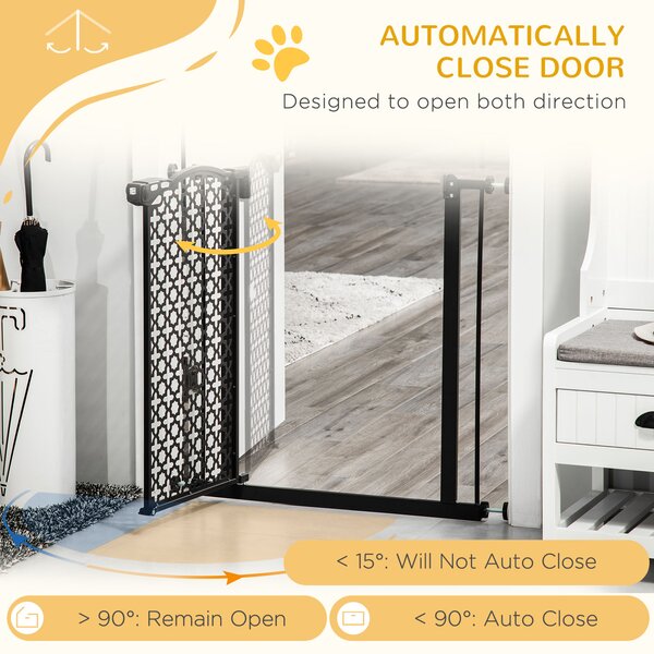 PawHut 74-80 cm Pet Safety Gate Barrier Stair Pressure Fit with Auto Close and Double Locking for Doorways, Hallways, Black Aosom UK