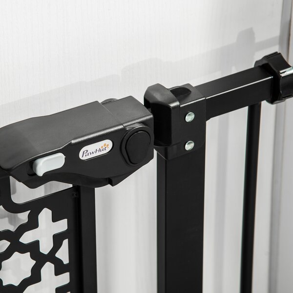 PawHut 74-80 cm Pet Safety Gate Barrier Stair Pressure Fit with Auto Close and Double Locking for Doorways, Hallways, Black Aosom UK