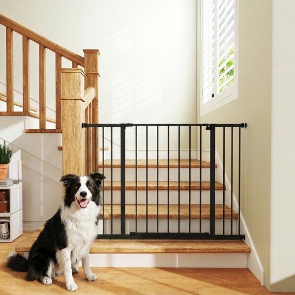 PawHut Safety Pet Gate, Auto-Close Metal Dog Barrier with Adjustable Width 76-107cm, Stair Door, Black Aosom UK