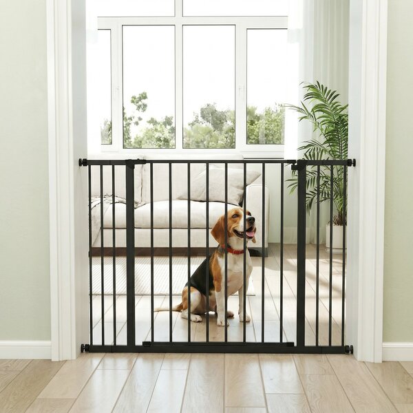 PawHut Safety Pet Gate, Auto-Close Metal Dog Barrier with Adjustable Width 76-107cm, Stair Door, Black Aosom UK