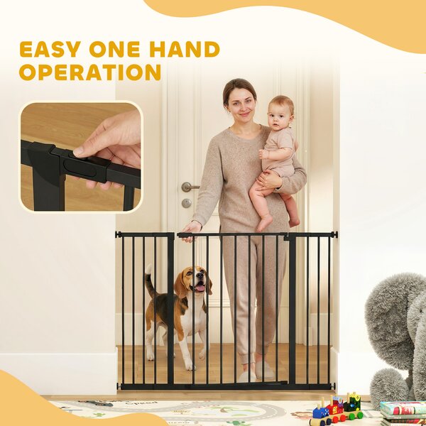 PawHut Safety Pet Gate, Auto-Close Metal Dog Barrier with Adjustable Width 76-107cm, Stair Door, Black Aosom UK