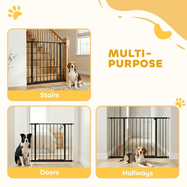 PawHut Safety Pet Gate, Auto-Close Metal Dog Barrier with Adjustable Width 76-107cm, Stair Door, Black Aosom UK