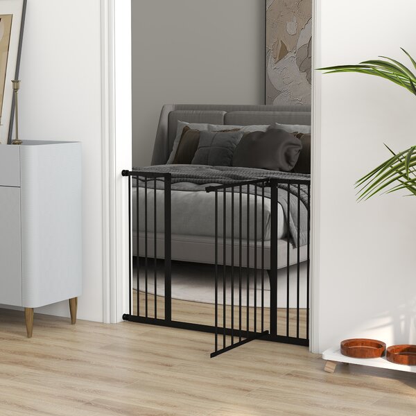 PawHut Safety Pet Gate, Auto-Close Metal Dog Barrier with Adjustable Width 76-107cm, Stair Door, Black Aosom UK