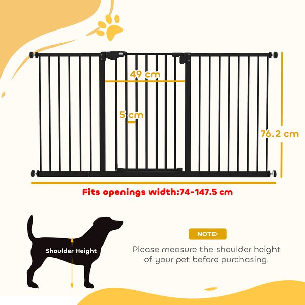 PawHut Retractable Pet Safety Gate Dog Barrier Home Doorway Corridors Room Divider Stair w/ 3 Extensions, Adjustable Screws 76.2 x 152.3 cm Aosom UK
