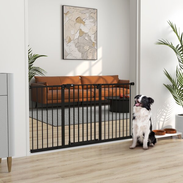 PawHut Retractable Pet Safety Gate Dog Barrier Home Doorway Corridors Room Divider Stair w/ 3 Extensions, Adjustable Screws 76.2 x 152.3 cm Aosom UK