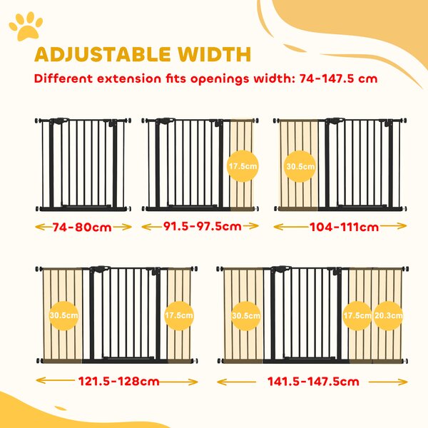 PawHut Retractable Pet Safety Gate Dog Barrier Home Doorway Corridors Room Divider Stair w/ 3 Extensions, Adjustable Screws 76.2 x 152.3 cm Aosom UK