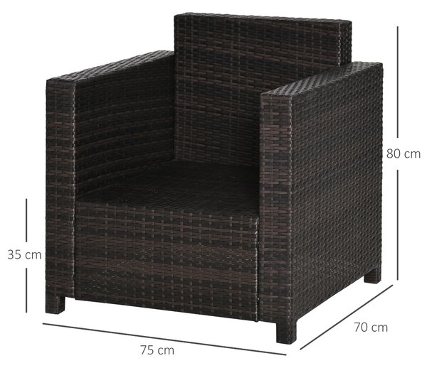 Outsunny Rattan Single Sofa Armchair, All-Weather Wicker Weave, Fire Resistant Cushion, 1 Seater, Garden, Brown