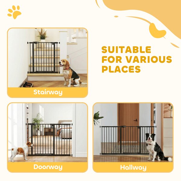 PawHut Retractable Pet Safety Gate Dog Barrier Home Doorway Corridors Room Divider Stair w/ 3 Extensions, Adjustable Screws 76.2 x 152.3 cm Aosom UK