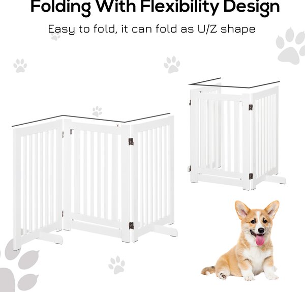 PawHutPet Gates MDF Freestanding Expandable Dog Gate Wood Doorway Pet Barrier Fence w/ Latched Door White Aosom UK