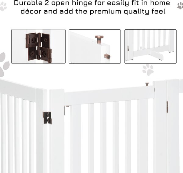 PawHutPet Gates MDF Freestanding Expandable Dog Gate Wood Doorway Pet Barrier Fence w/ Latched Door White Aosom UK