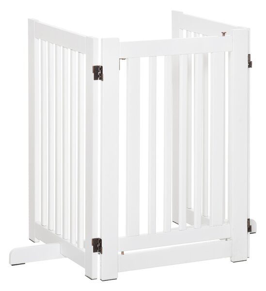 PawHutPet Gates MDF Freestanding Expandable Dog Gate Wood Doorway Pet Barrier Fence w/ Latched Door White Aosom UK