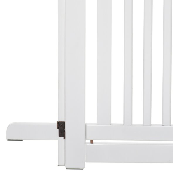 PawHutPet Gates MDF Freestanding Expandable Dog Gate Wood Doorway Pet Barrier Fence w/ Latched Door White Aosom UK