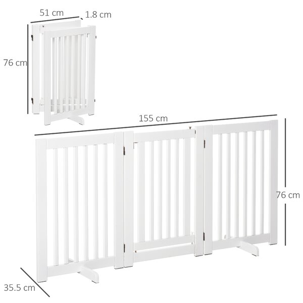 PawHutPet Gates MDF Freestanding Expandable Dog Gate Wood Doorway Pet Barrier Fence w/ Latched Door White Aosom UK