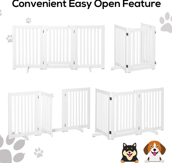 PawHutPet Gates MDF Freestanding Expandable Dog Gate Wood Doorway Pet Barrier Fence w/ Latched Door White Aosom UK