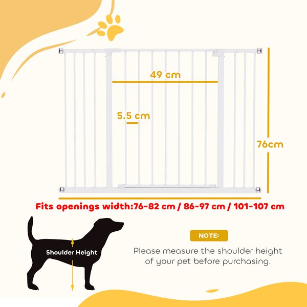 PawHut Pressure Fitted Pet Dog Safety Gate Metal Fence Extending 72-107cm Wide Aosom UK