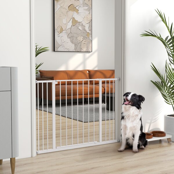 PawHut Pressure Fitted Pet Dog Safety Gate Metal Fence Extending 72-107cm Wide Aosom UK